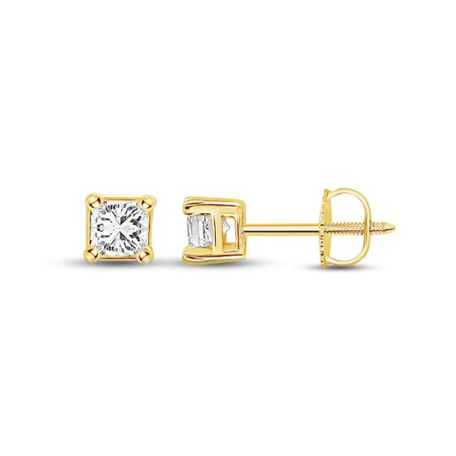 Diamond Solitaire Stud Earrings 1 ct tw Princess-cut 14K Yellow Gold (I/I1)