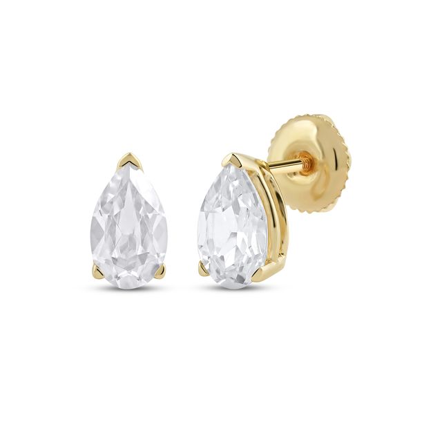 Lab-Created Diamonds by KAY Pear-Shaped Solitaire Stud Earrings 1 ct tw 14K Yellow Gold
