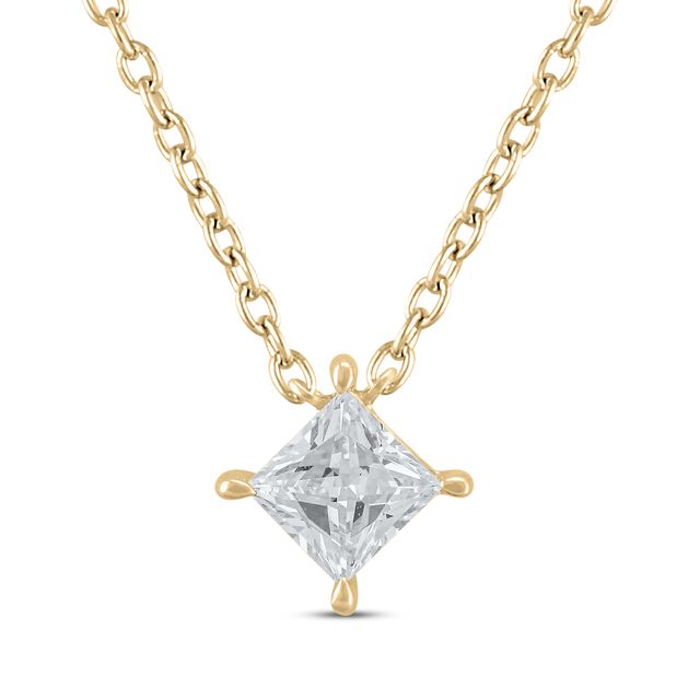 Lab-Created Diamonds by KAY Princess-Cut Solitaire Necklace 1/2 ct tw 14K Yellow Gold 19"