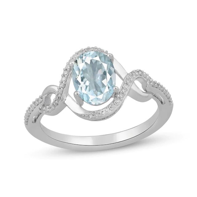 Kay Oval-Cut Aquamarine & Round-Cut Diamond Ring 1/8 ct tw Sterling Silver