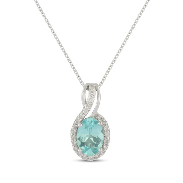 Oval-Cut Coastal Blue Apatite & Round-Cut Diamond Necklace 1/10 ct tw Sterling Silver 18”