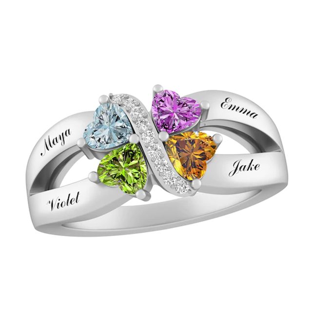 Family Heart-Shaped Birthstone Swirl Ring