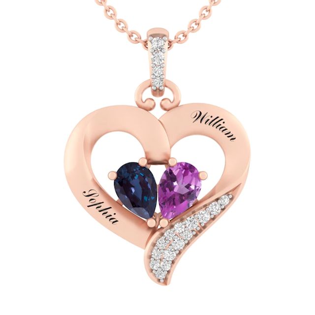 Color Stone Couple's Heart Necklace