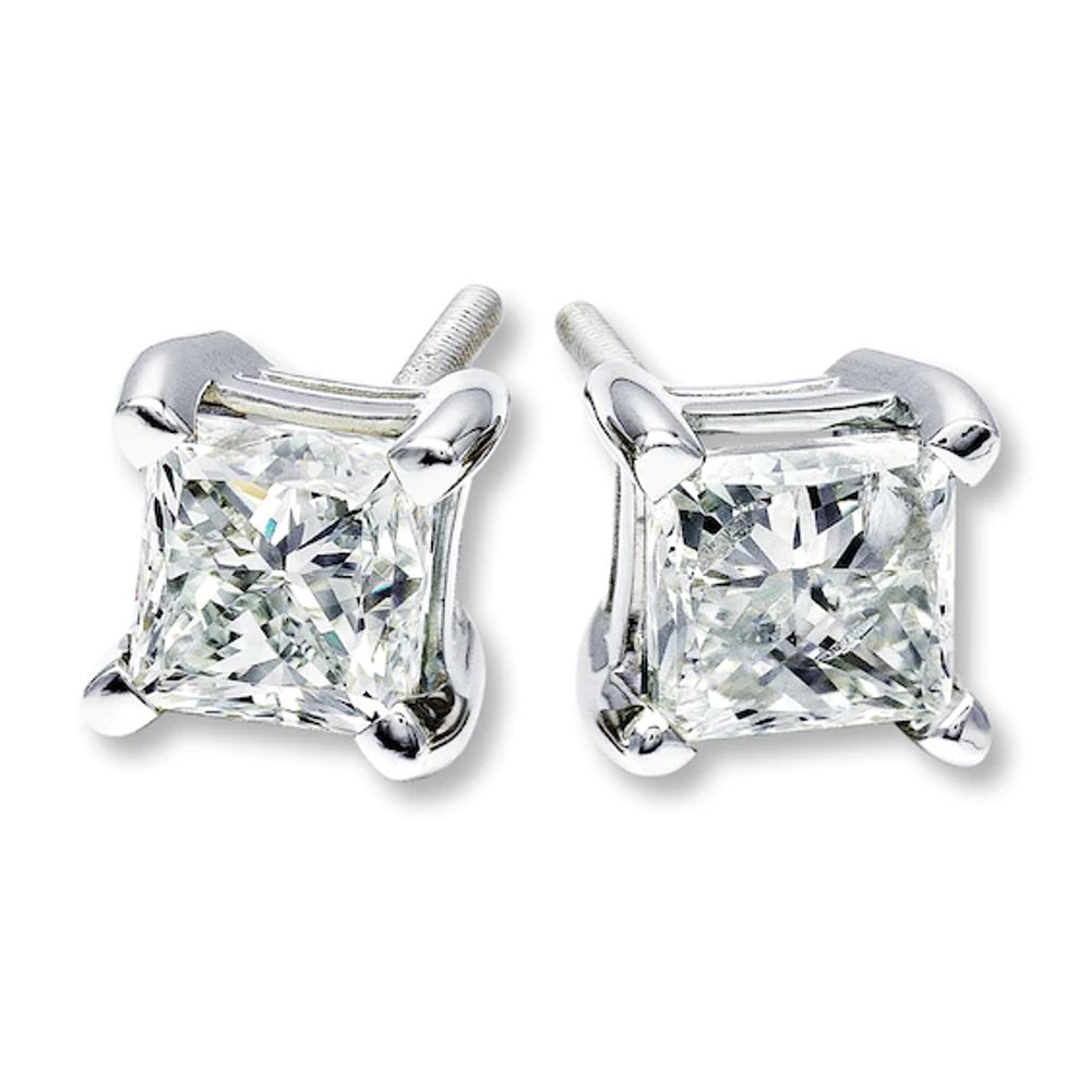 Kay Diamond Solitaire Stud Earrings 1 ct tw Princess-cut 14K White Gold