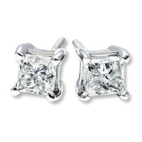 Diamond Solitaire Stud Earrings 1 ct tw Princess-cut 14K White Gold (I/I2)