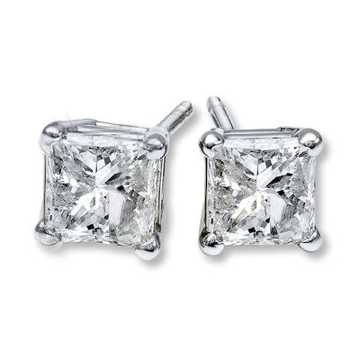 Diamond Solitaire Stud Earrings 3/4 ct tw Princess-cut 14K White Gold (I/I2)