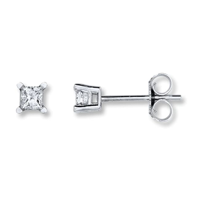 Diamond Solitaire Earrings 1/5 ct tw Princess-cut 14K White Gold (K/I2)