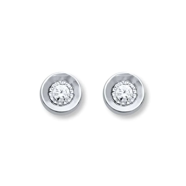 Diamond Solitaire Earrings 1/10 ct tw Round-cut Sterling Silver (J/I3)