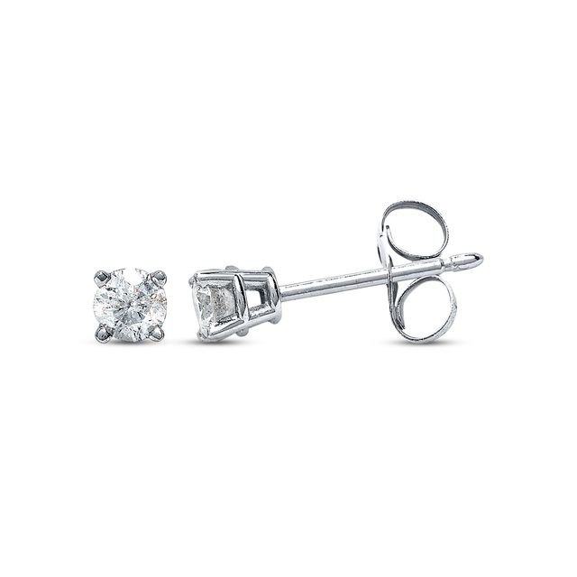 Diamond Solitaire Stud Earrings 1/3 ct tw Round-cut 14K White Gold (I/I2)