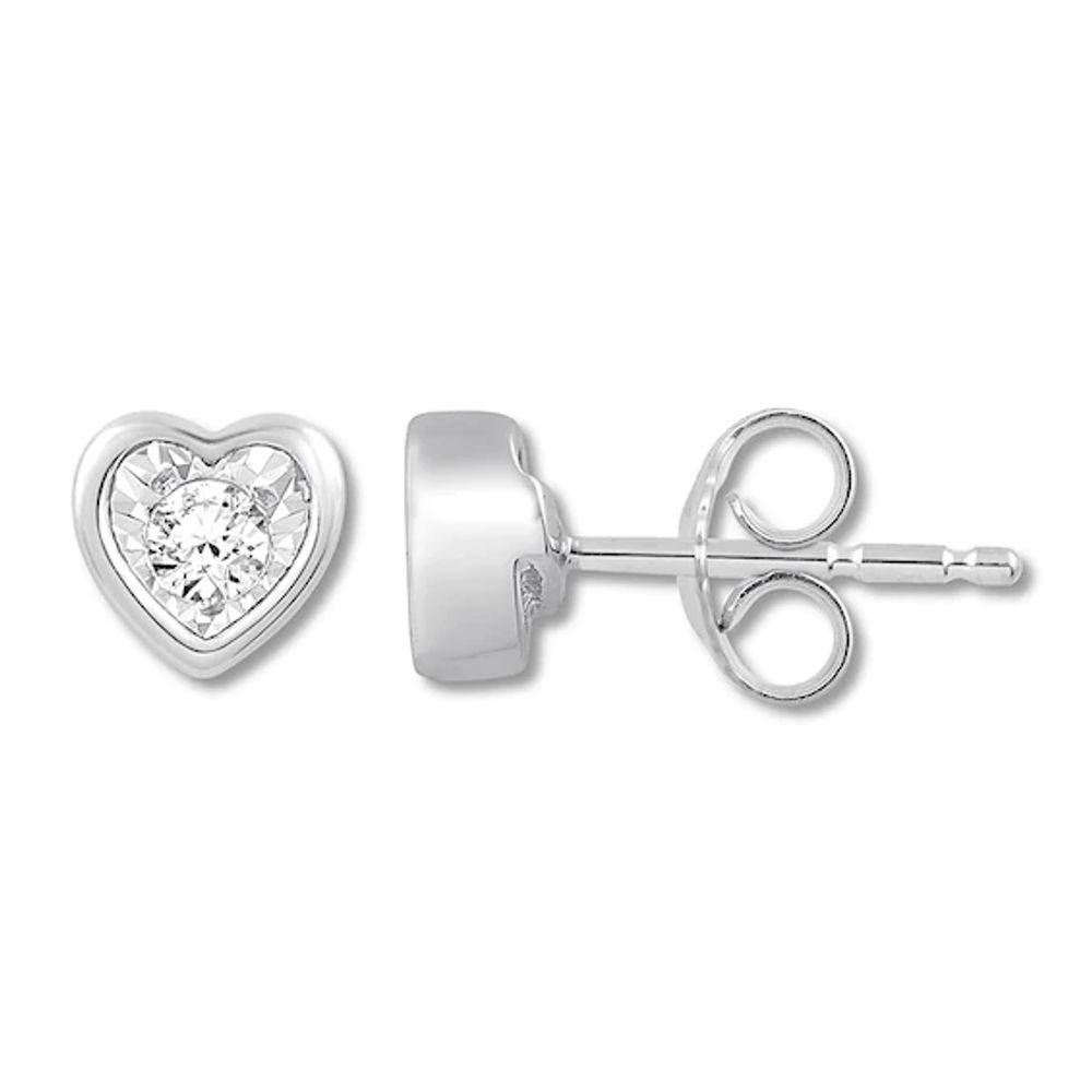 Diamond Heart-Shaped Earrings 1/10 ct tw Sterling Silver (I/I3
