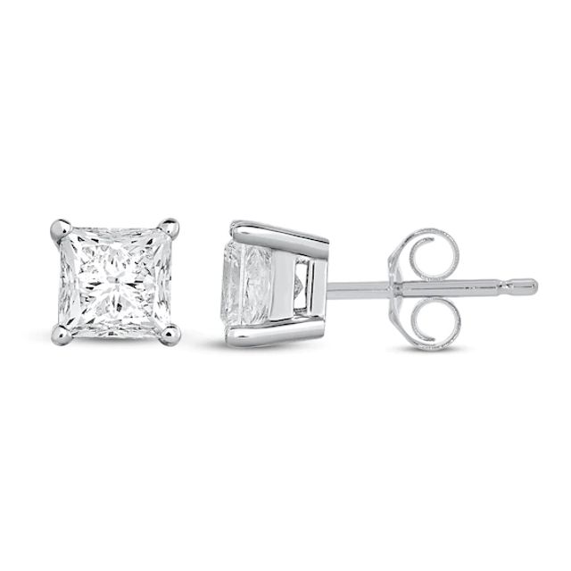 Diamond Solitaire Stud Earrings / ct tw Princess-cut 14K White Gold (J/I3