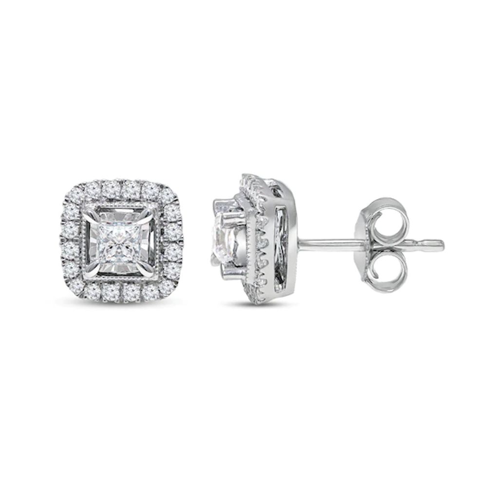 Diamond Stud Earrings 1/2 ct tw Princess & Round-cut 10K White Gold (J/I3)