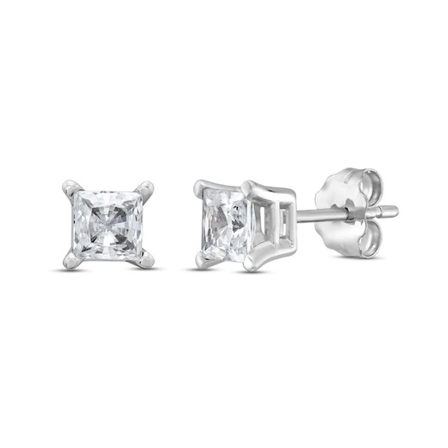 Diamond Solitaire Stud Earrings 5/8 ct tw Princess-Cut 14K White Gold (J/I3)
