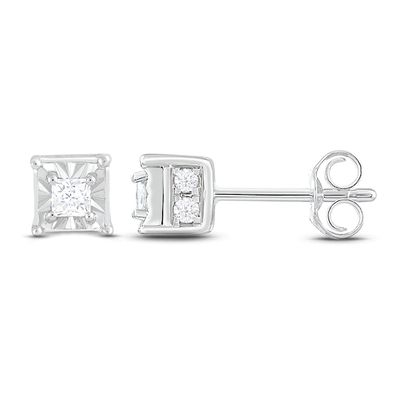 Kay Diamond Solitaire Stud Earrings 3/8 ct tw Princess & Round-cut Sterling Silver