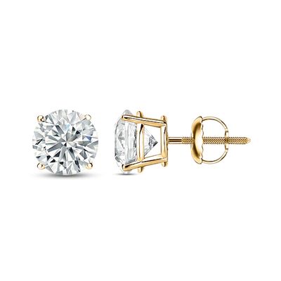 Diamond Solitaire Stud Earrings 1-1/5 ct tw Round-cut 14K Yellow Gold (J/I3)