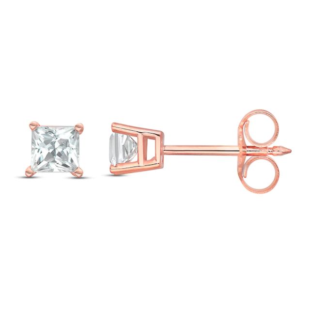 Diamond Solitaire Stud Earrings 1/5 ct tw Princess-cut 14K Rose Gold (J/I3)