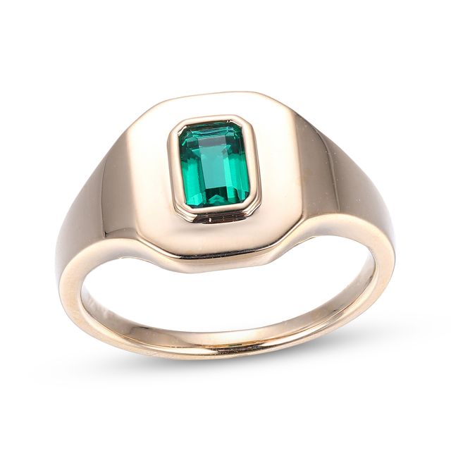 Emerald-Cut Lab-Created Emerald Signet Ring 10K Yellow Gold