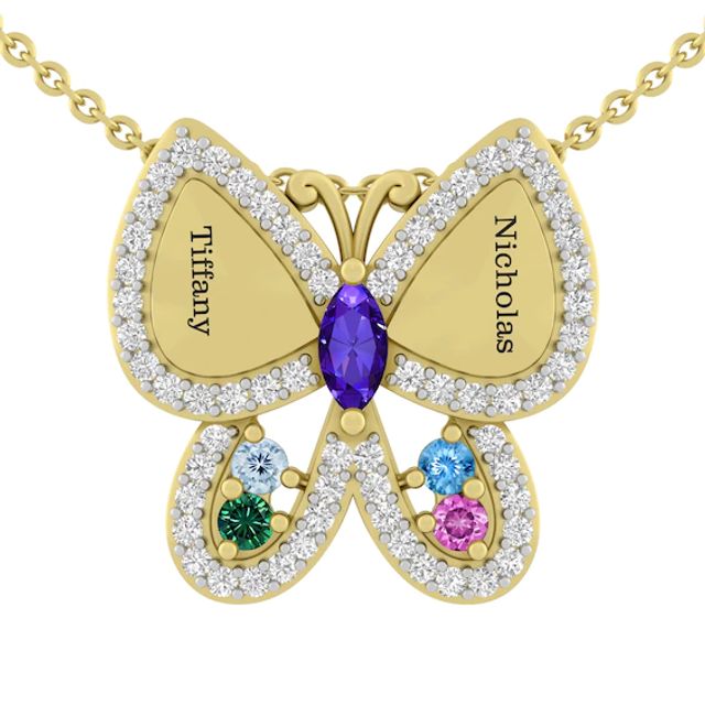 Color Stone Family Butterfly Necklace