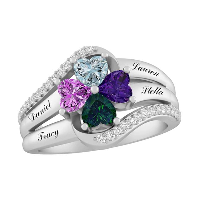 Mother's Heart-Shaped Family Swirl Birthstone Ring