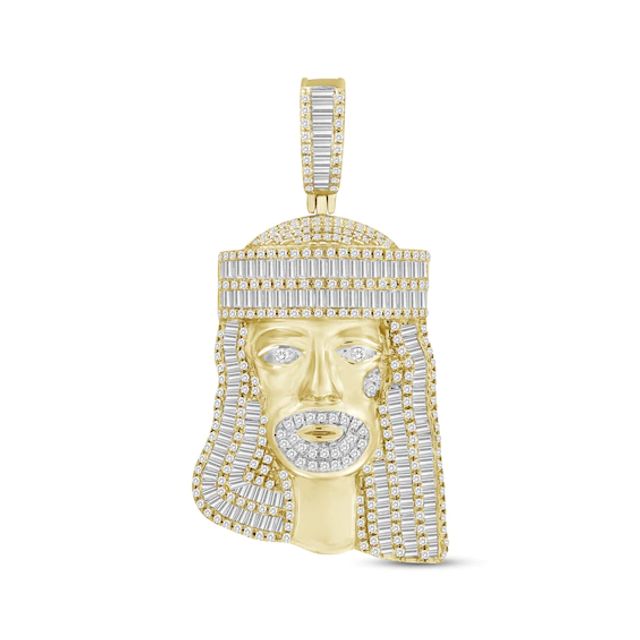 Men's Baguette & Round-Cut Diamond Jesus Charm 1-1/2 ct tw 10K Yellow Gold