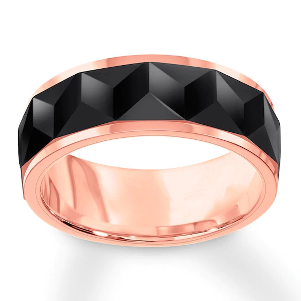 8mm Faceted Wedding Band Black & Rose Tungsten Carbide