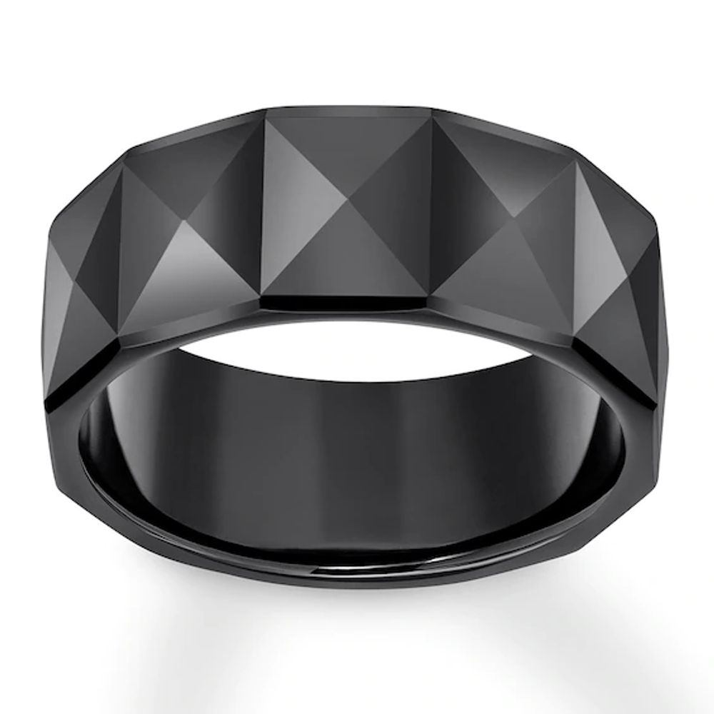 9mm Faceted Wedding Band Black Tungsten Carbide