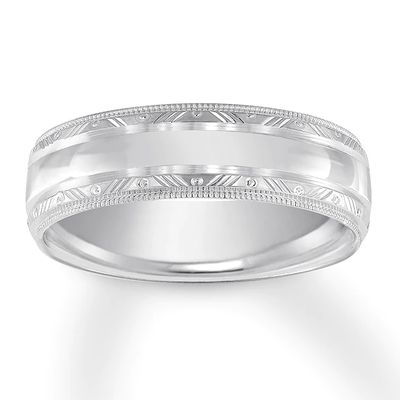 Engraved Wedding Band 14K White Gold 6mm