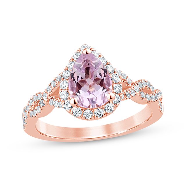 Pink Sapphire & Diamond Engagement Ring 1/4 ct tw Round & Baguette-Cut 14K  Rose Gold