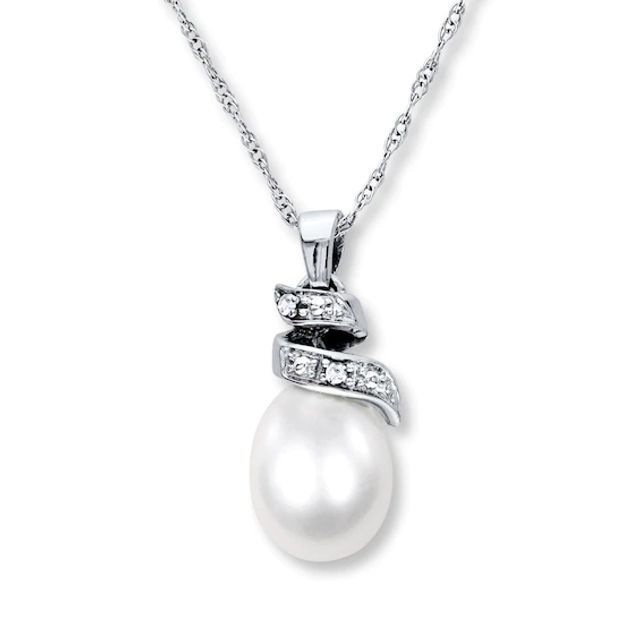 Cultured Pearl & Diamond Necklace 10K White Gold