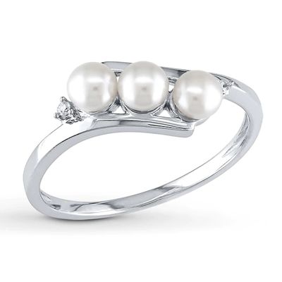 Cultured Pearl Ring With Diamonds 10K White Gold