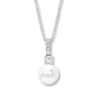Kay Cultured Pearl Necklace Lab-Created Sapphires Sterling Silver