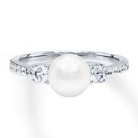 Cultured Pearl Ring Lab-Created White Sapphires Sterling Silver