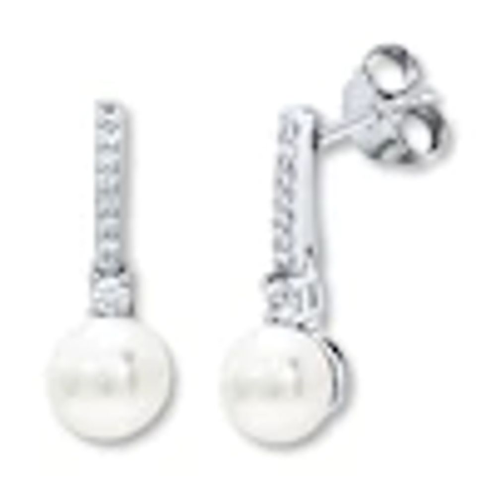 Kay Cultured Pearl Earrings Lab-Created Sapphires Sterling Silver