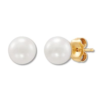 Cultured Pearl Stud Earrings 10K Yellow Gold 7 x 7.5mm