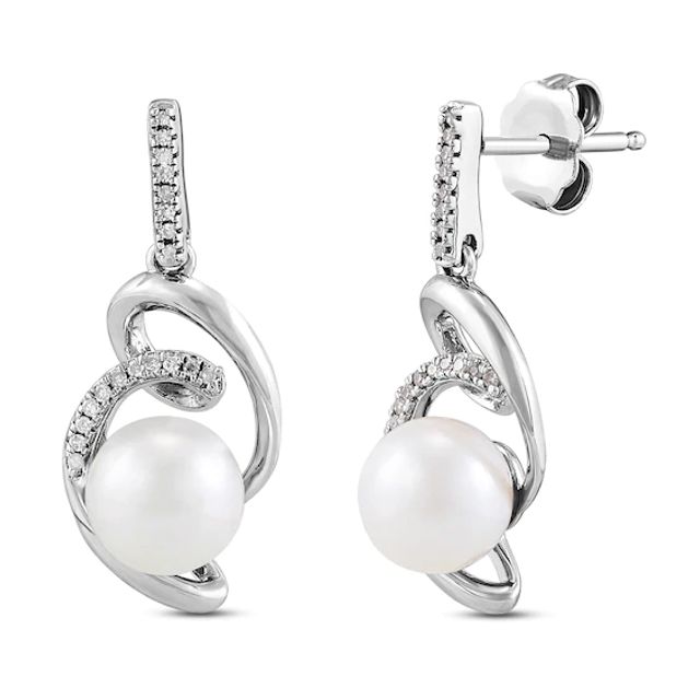 Cultured Pearl Earrings 1/15 ct tw Diamonds Sterling Silver