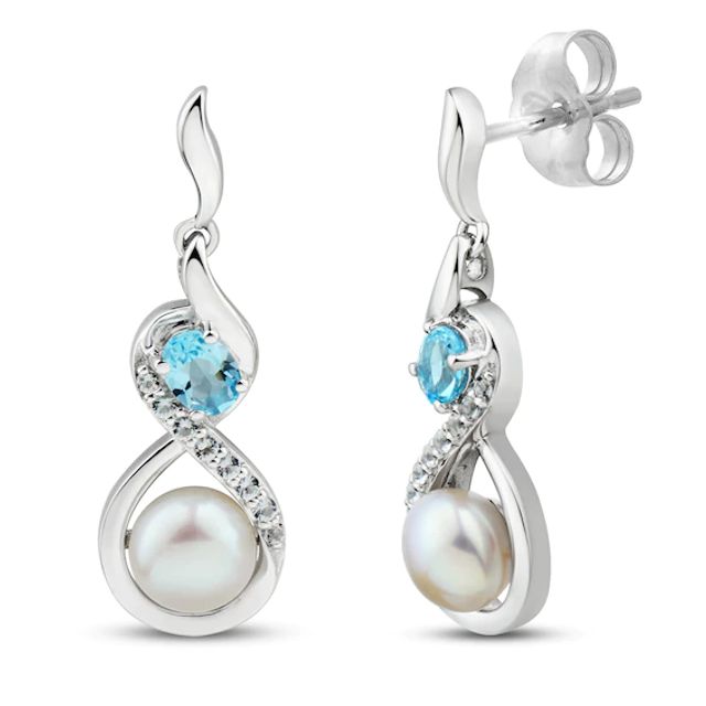 Freshwater Cultured Pearl & Topaz Earrings Sterling Silver