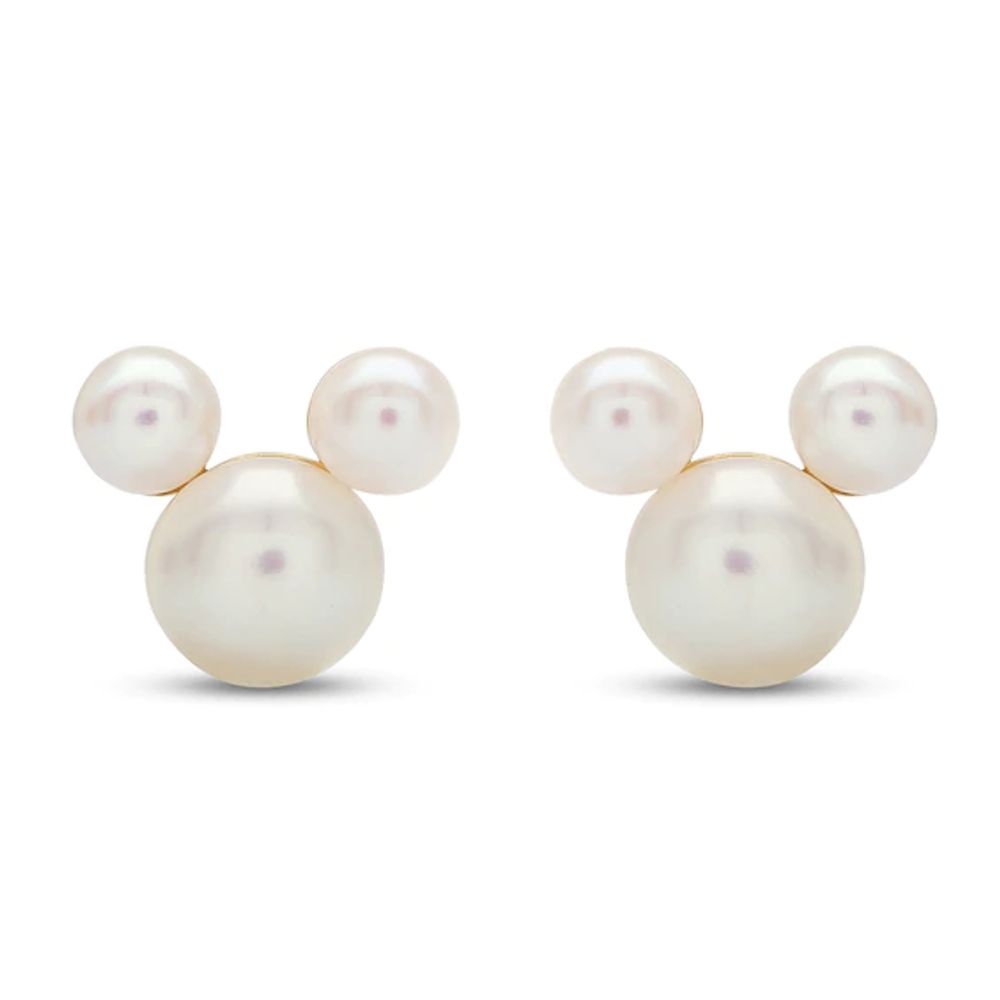 Children's Mickey Mouse Cultured Freshwater Pearl Earrings 14K Yellow Gold