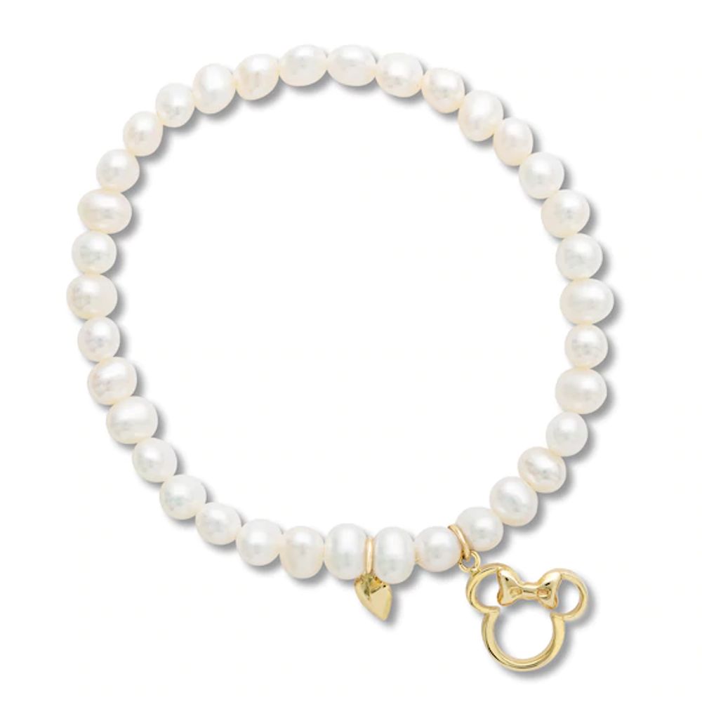 Children's Minnie Mouse Cultured Pearl Bracelet 14K Yellow Gold 4.5"