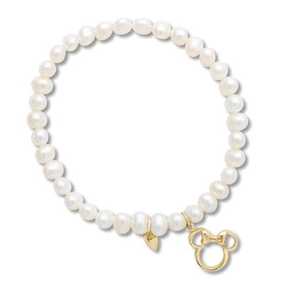 Kay Children's Minnie Mouse Cultured Pearl Bracelet 14K Yellow Gold 4.5"