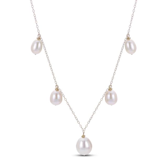 Cultured Pearl Drop Necklace 10K Yellow Gold 17.5"