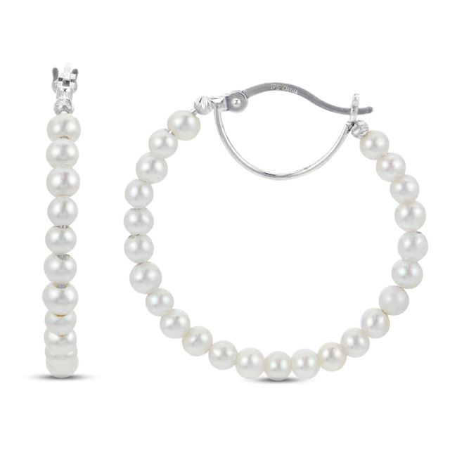 Cultured Pearl Hoop Earrings Sterling Silver