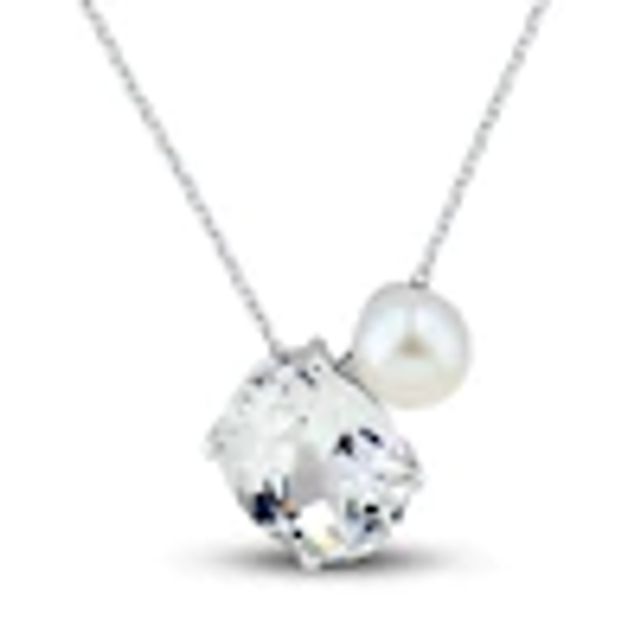 Kay Cultured Pearl & White Lab-Created Sapphire Necklace Sterling Silver 18"