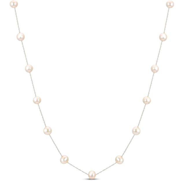 Cultured Pearl Station Necklace 10K White Gold 18"
