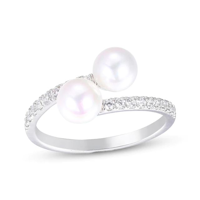 Cultured Pearl & White Lab-Created Sapphire Bypass Ring Sterling Silver