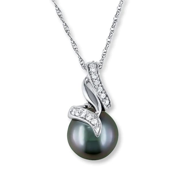 Tahitian Cultured Pearl Necklace Diamond Accents 10K White Gold