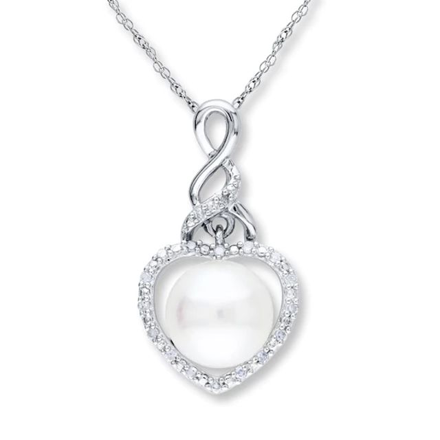 Cultured Pearl Necklace 1/15 ct tw Diamonds Sterling Silver