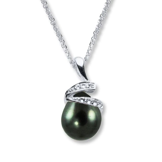 Black Tahitian Cultured Pearl White Topaz Sterling Silver Necklace