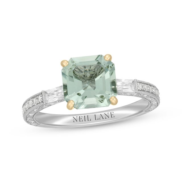 Neil Lane Square Emerald-Cut Green Quartz Engagement Ring 3/8 ct tw Diamond 14K White Gold