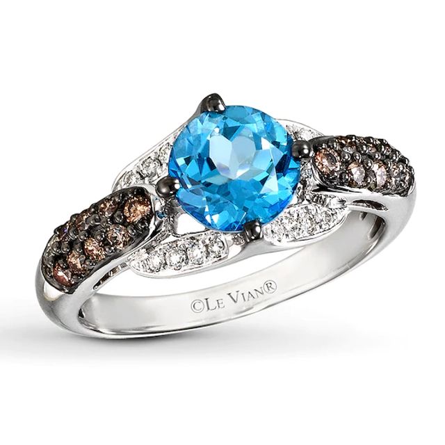 Le Vian Blue Topaz Ring 3/8 ct tw Diamonds 14K Vanilla Gold