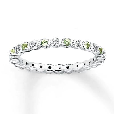 Stackable Peridot Ring 1/20 ct tw Diamonds Sterling Silver